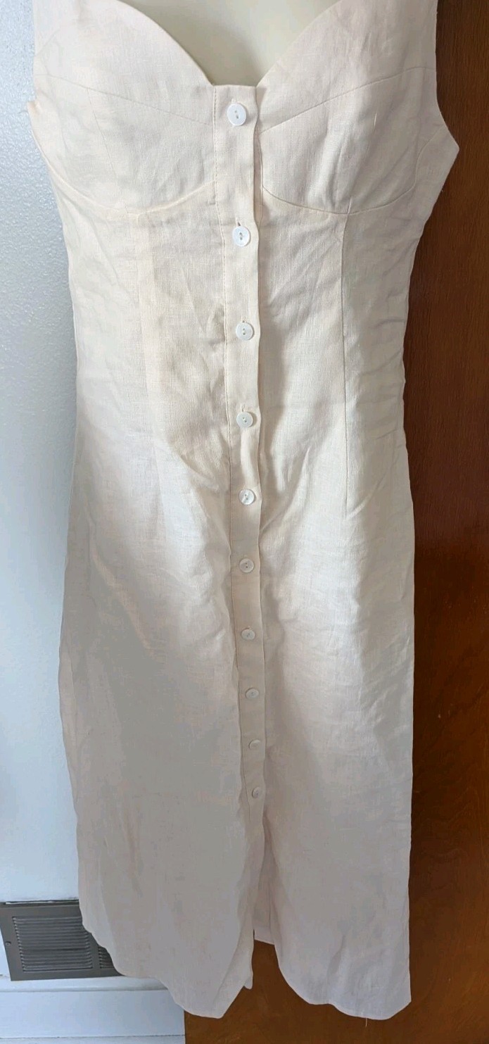Sancia Midi Dress Linen Button Front Sibella Sleeveless Size XS Light Peach