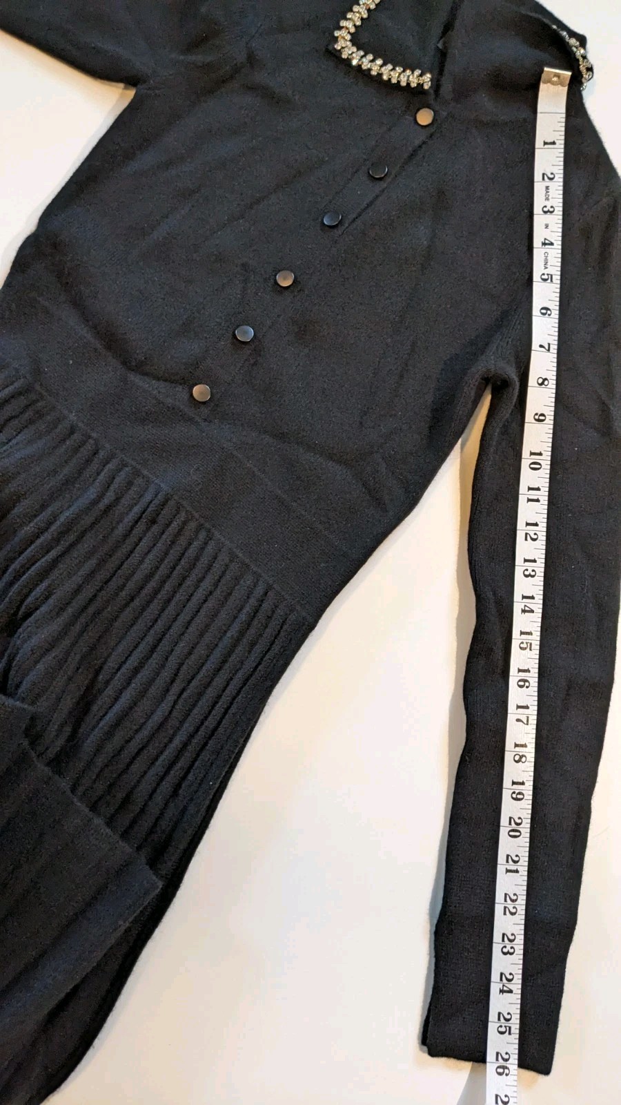 Elie Tahari Black Cashmere Crystal Collar Pleated Long Sleeve Dress XS $595 NWT