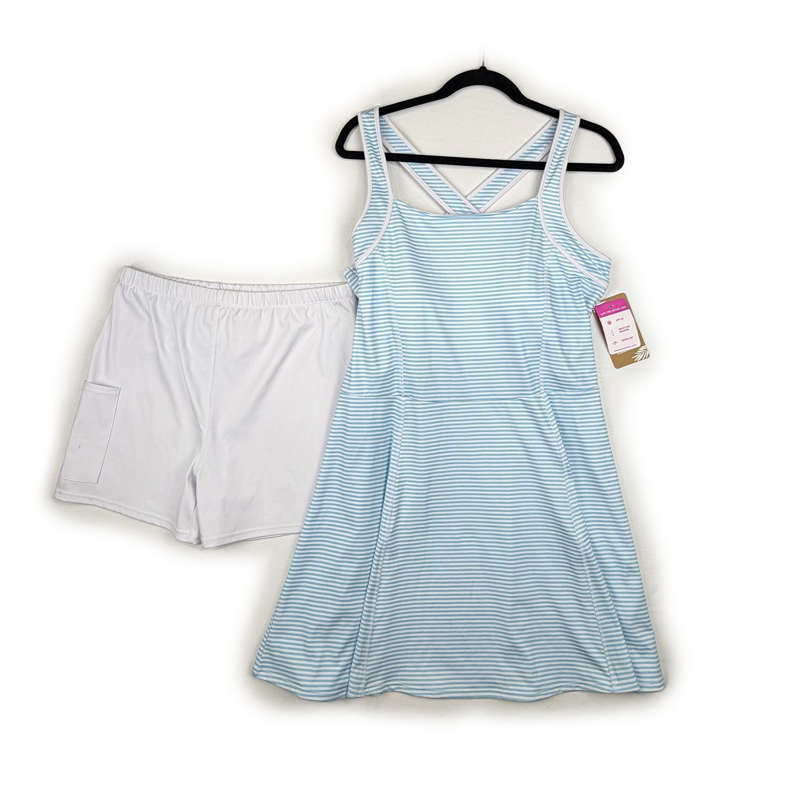 Tommy Bahama Exercise Dress Set Blue White Striped With Tennis Golf Shorts NWT L