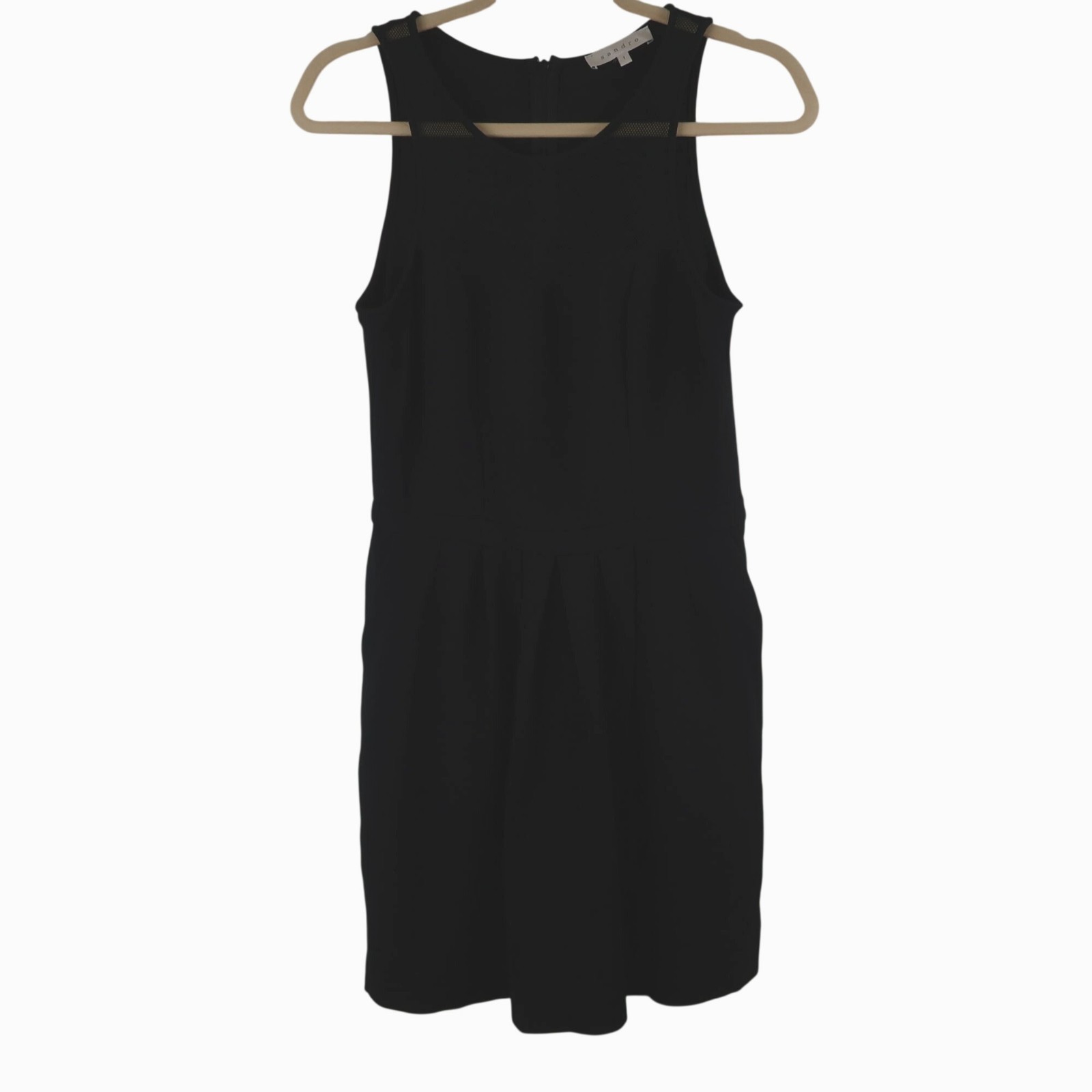 Sandro 1 4 S 36 Black Sleeveless Dress With Mesh Detail