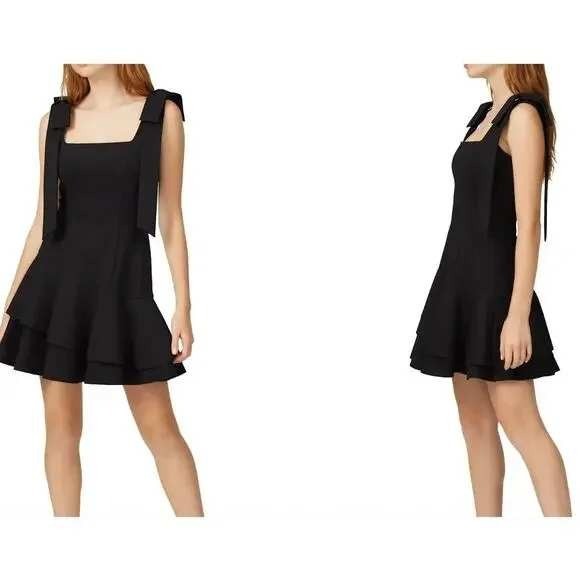 Elliat Dress Womens Large Black Lucky Mini Tunic Flare Bow Strap Square Neck