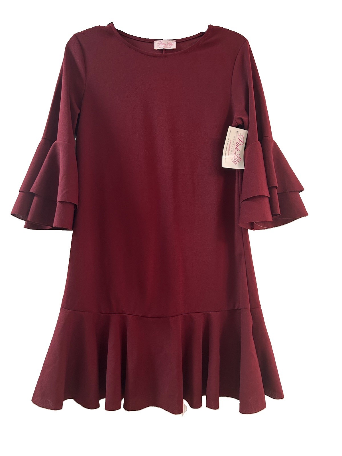 Pink Lily Dress Medium NWT Burgundy Ruffle Sleeve Shift Mini Boutique