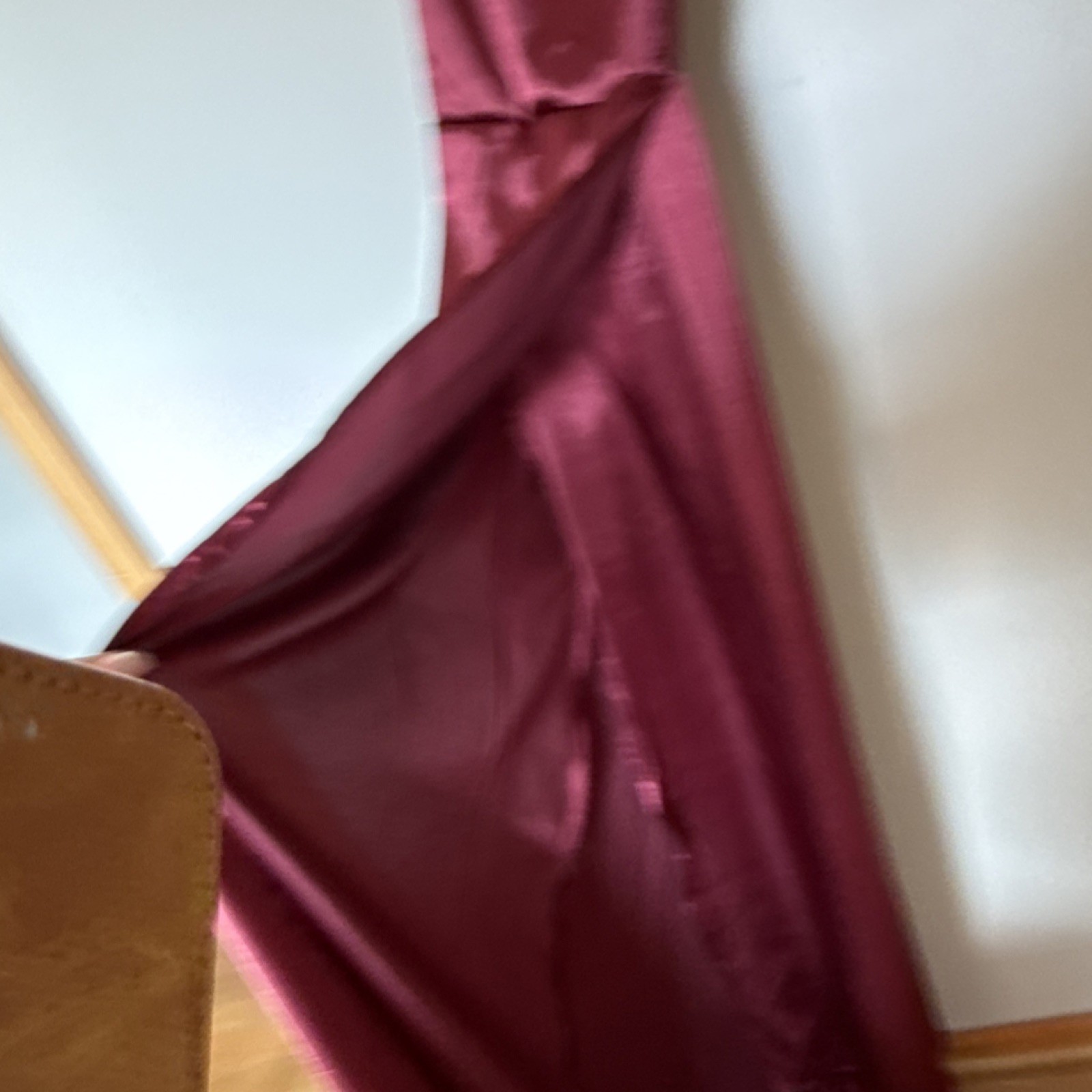 Burgundy Satin Strappy Lace Up Side Slit Lined Long Gown Dress M