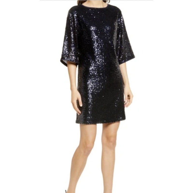Chelsea28 Navy Blue Sequin T Shirt Mini Dress NWT Extra Small XS New lightweight