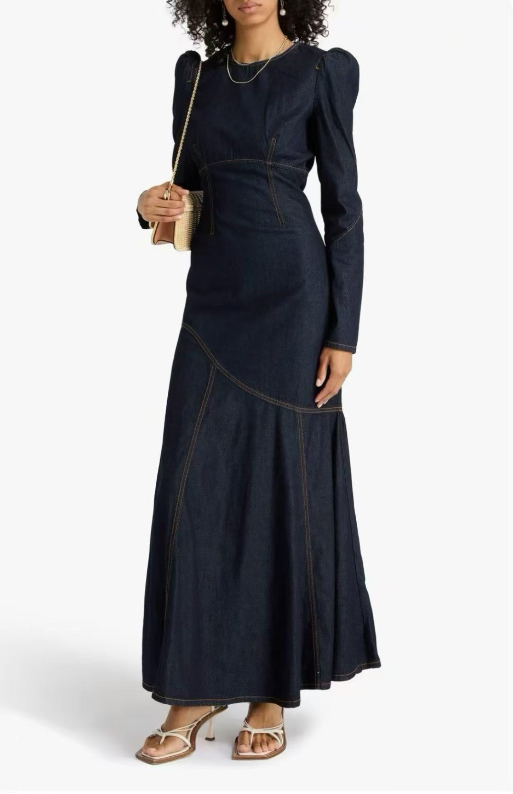 AUTH ZIMMER MANN ILLUSTRATION DENIM MAXI DRESS NIGHT SKY Sz 0