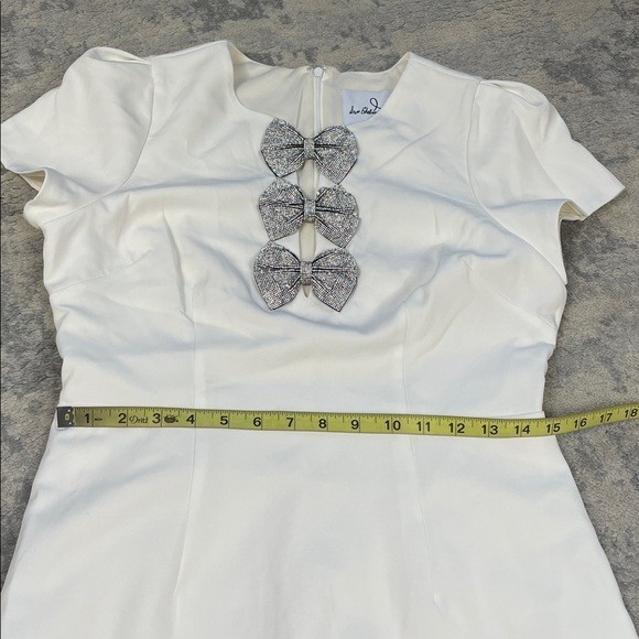 New Sam Edelman Rhinestone Bow Detail Satin Dress White Mini Short Sleeve Sz 8
