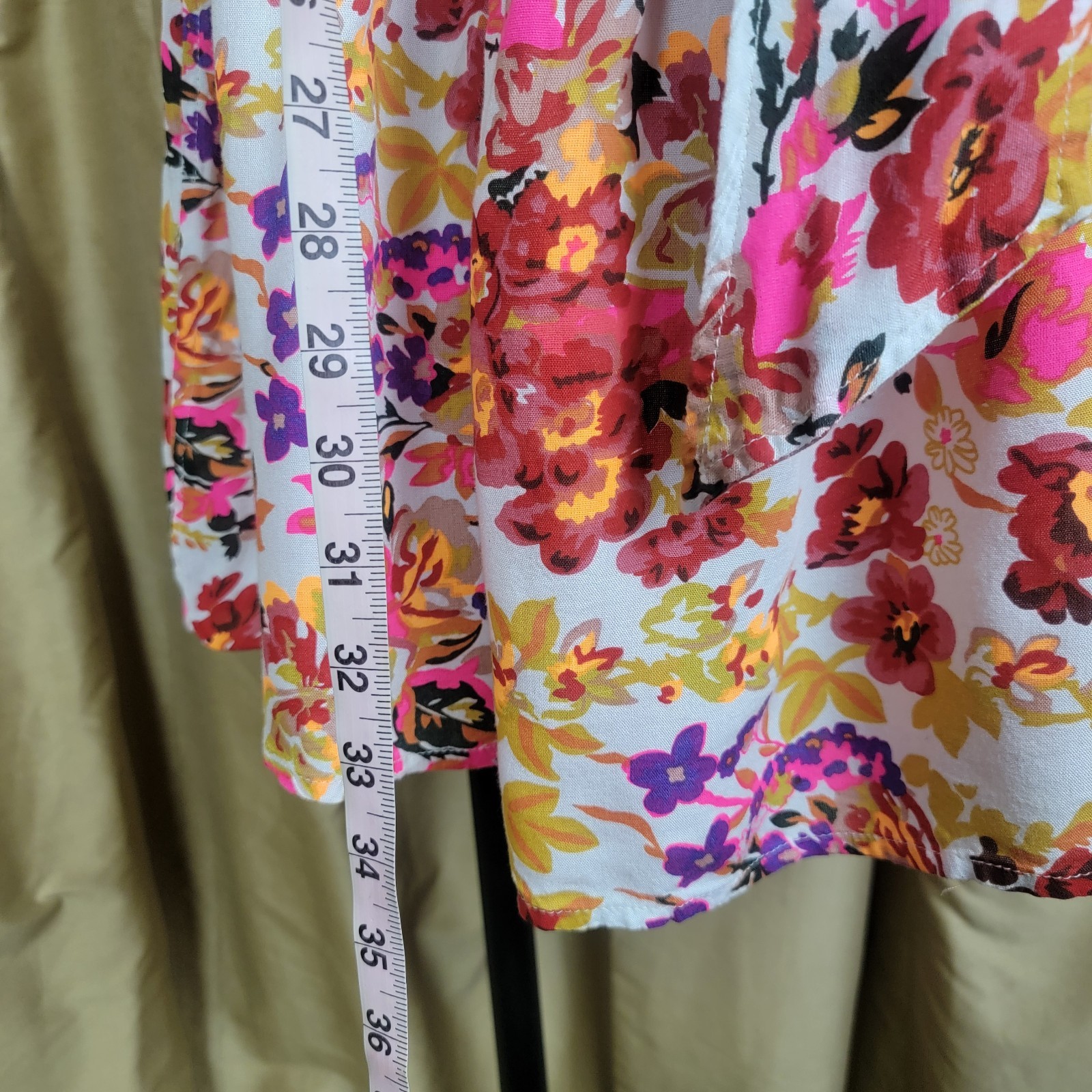 Natural Life Floral Back Button Linen Feel Dress Size M