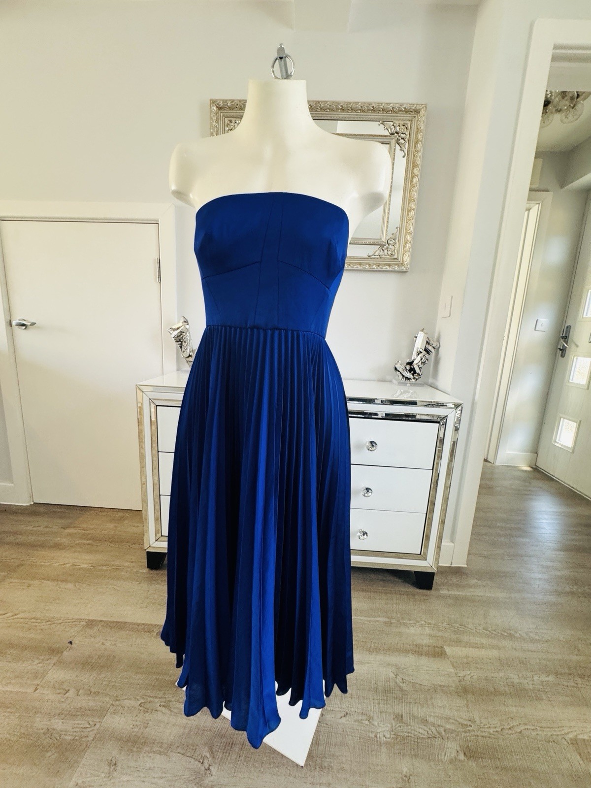 Karen Millen Royal Blue Pleated Bodycon Dress – Cocktail – Size 12UK