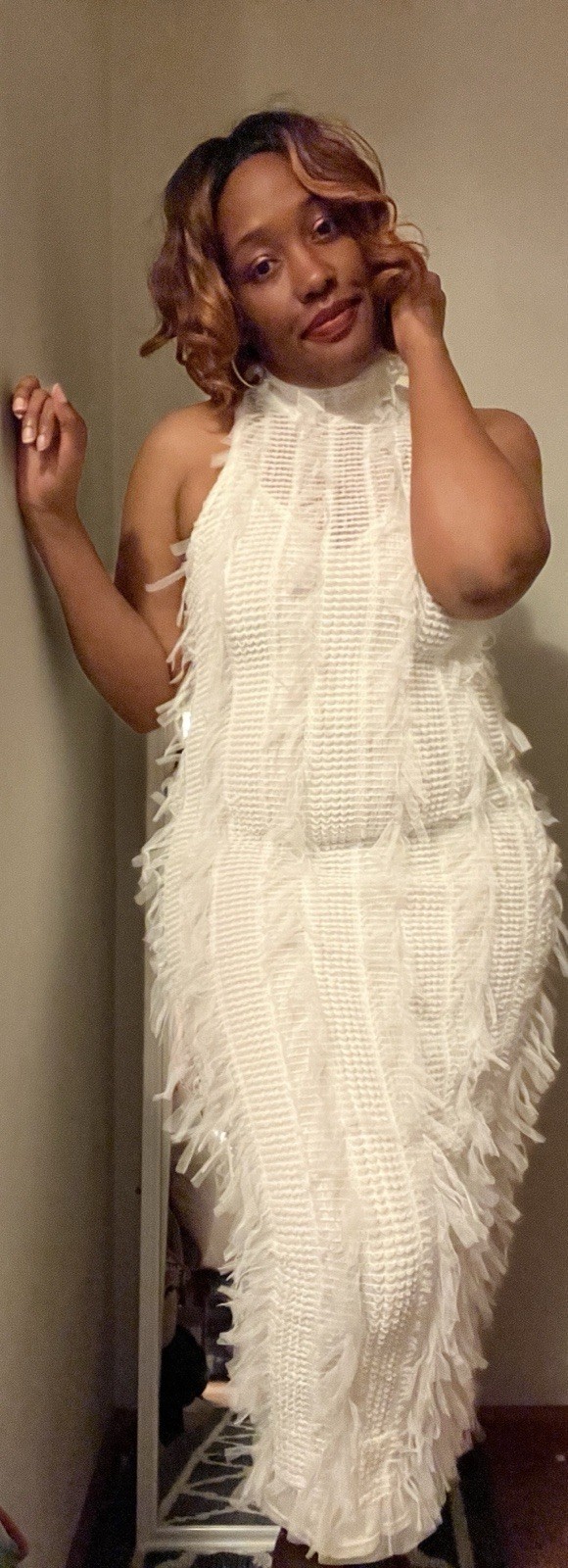 Amylynn Calla High Neck White Midi Dress Medium 4