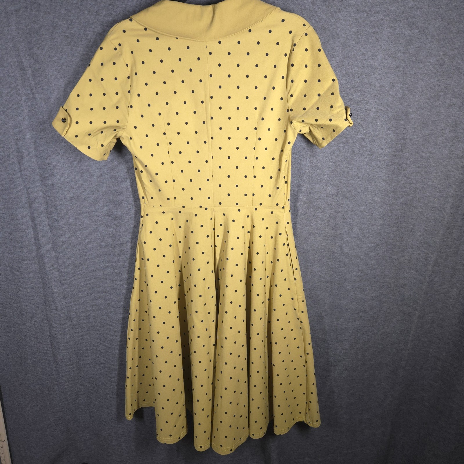 Gown Town Yellow Polka Dot Fit & Flare Dress Womens Large Retro Rockabilly Pin