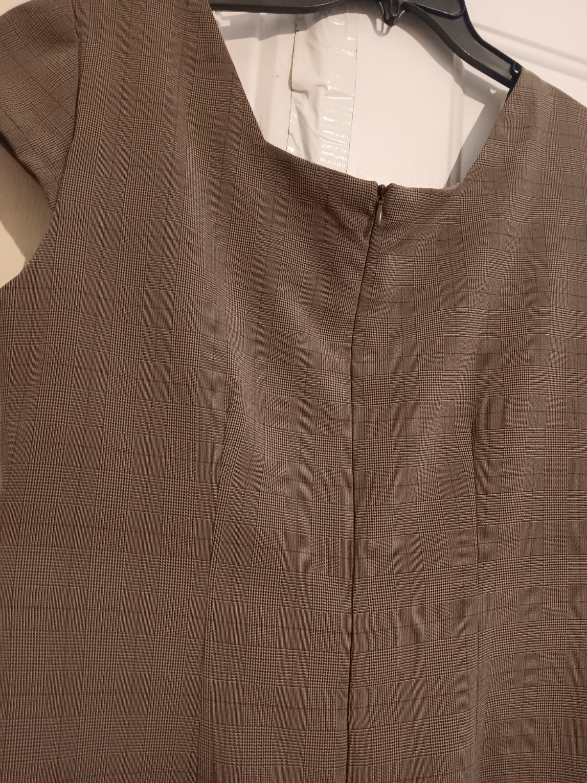 Karin Stevens dress 10 pin stripe plaid dark front belt/ 36 chest /40 in. Long