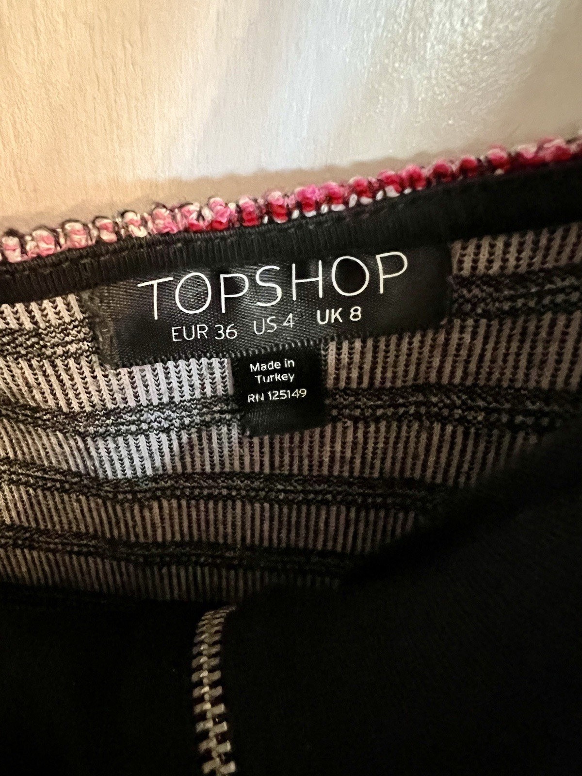 Topshop Pink Black Tweed Plaid Mini Dress Scoop Neck Sleeveless Size US 4
