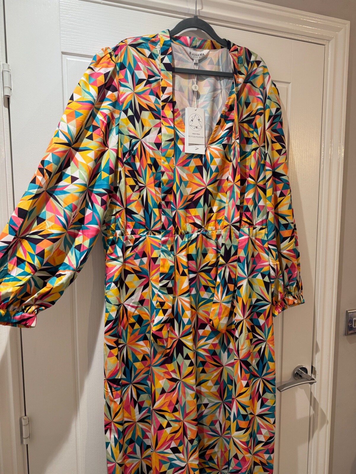 RAISHMA Multicolour Vibrant Geometric Print Midi Dress Size 22 RRP £95 BNWT
