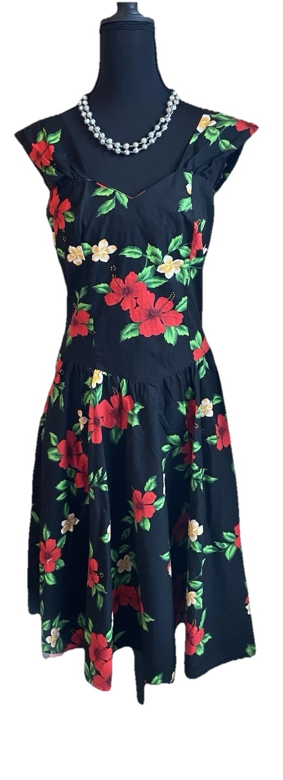 Retro Pinup 50’s Flare Vintage Royal Hawaiian Creation, Hibiscus Dress XL
