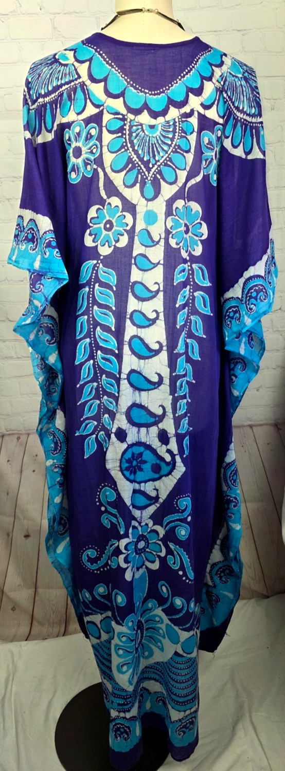 Batik Kaftan Dress Coverup Muumuu Handmade 100% Cotton Tropical Beachy Tribal L