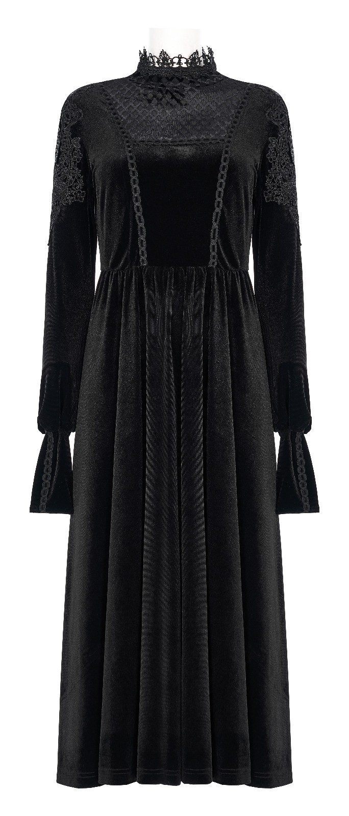 Punk Rave Black Velvet High Neck Corporate Goth Sheath Pencil Midi Dress