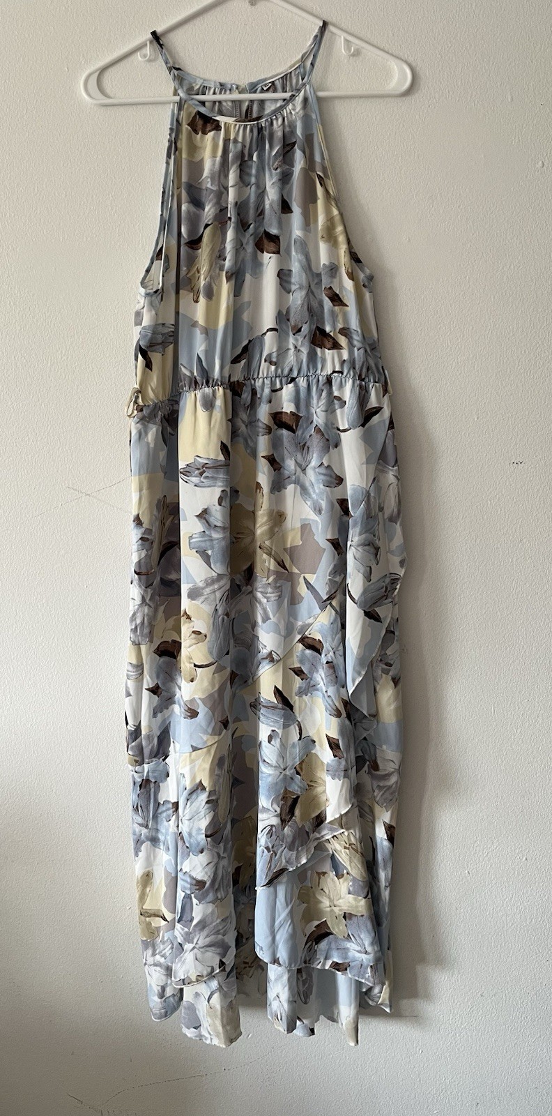 Women’s Maxi Dress Floral Blue Beige Brown White Sleeveless Halter Chiffon XL