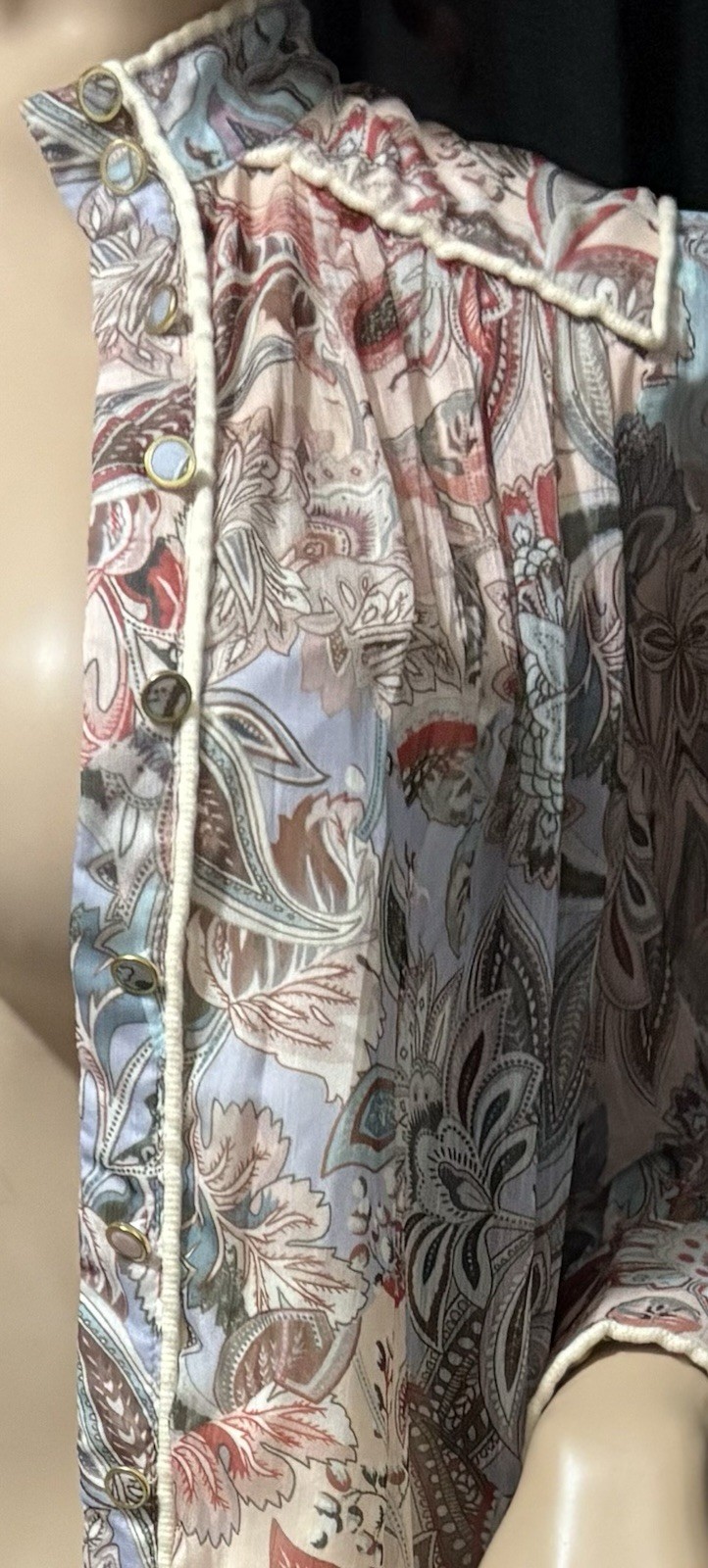UNKNOWN JACOBEAN PRINT GEORGETTE W/SLIP IVORY, COPPER + MULTI, MAXI DRESS SMALL