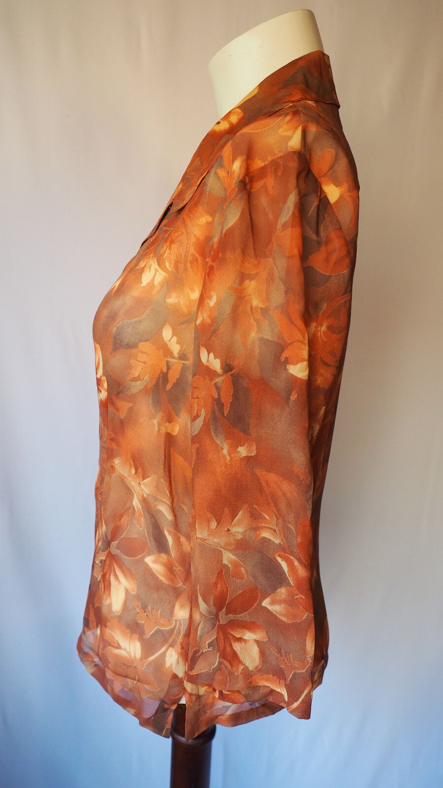 Tess Dress 100% Silk Two Piece Set Lined Chiffon Topper Floral Burnt Orange 10