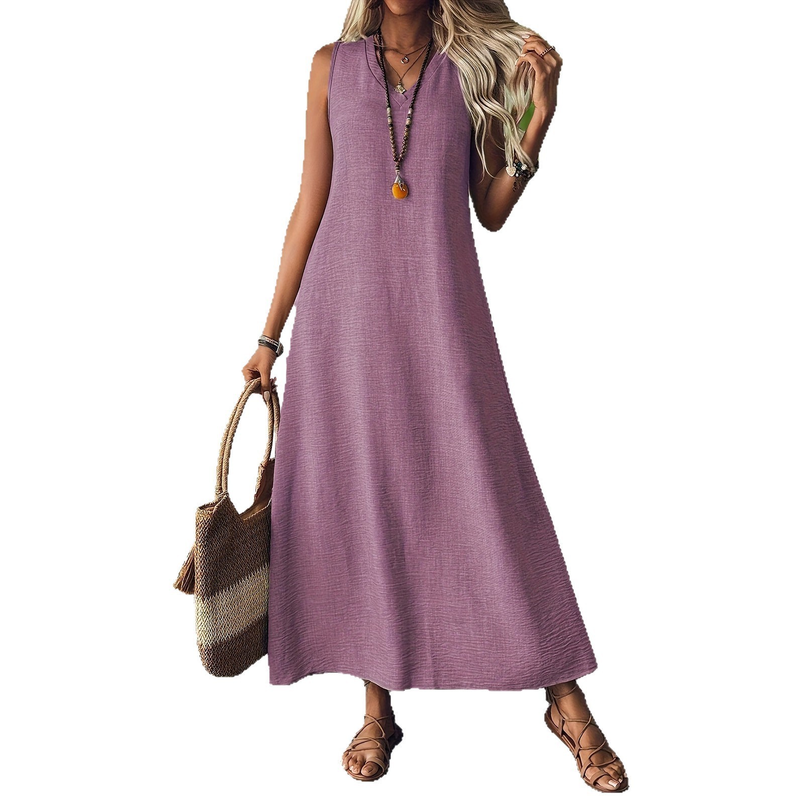 SOLID Sleeveless Long DRESS BEACH Vacation Casual Sun DRESSER WOMEN S-XXL