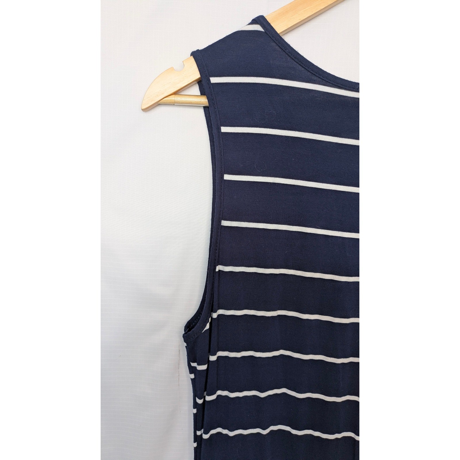 Hount Womens Large Navy White Striped Sleeveless Maxi Dress Pockets Casual