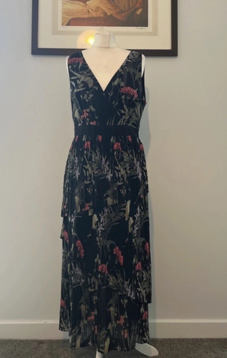 Ted Baker ‘Malinae’ Highland Tiered Pleated Midi Dress 3 12 BNWT