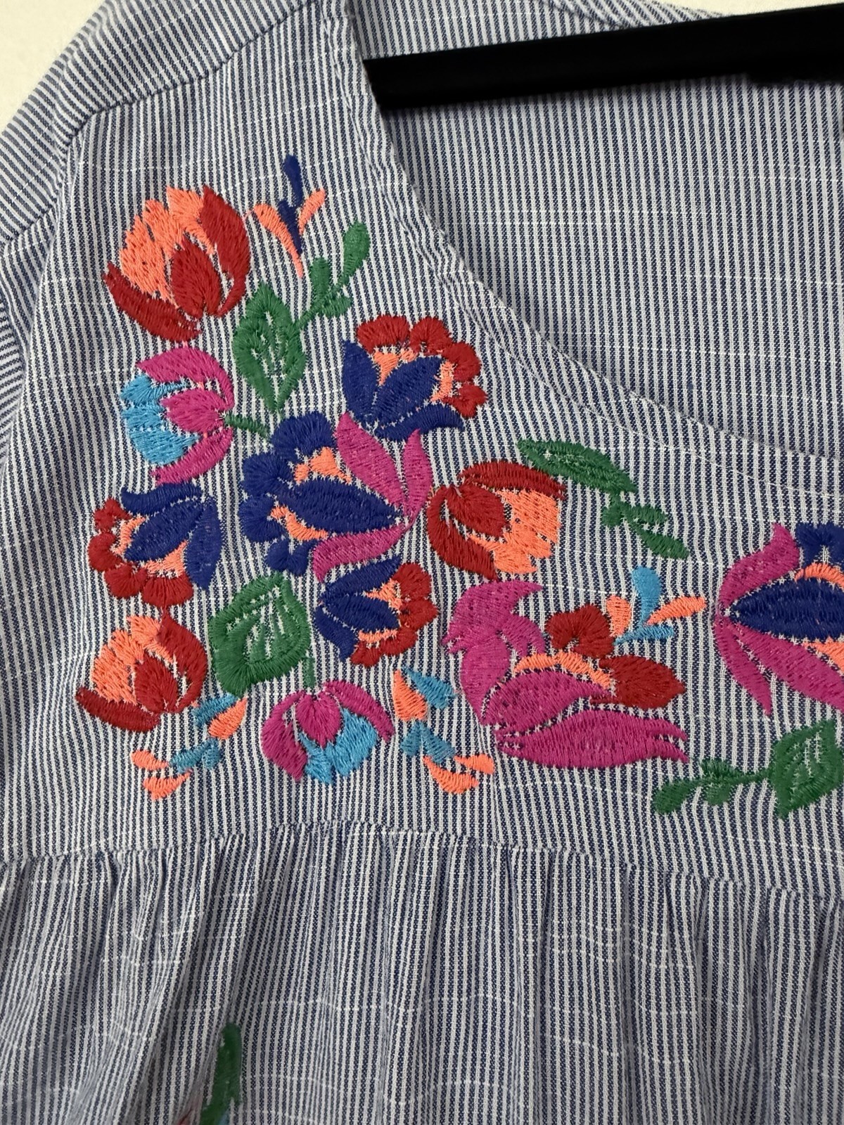 Light Blue Embroidered Floral Mini Dress 3X 100% cotton. D034