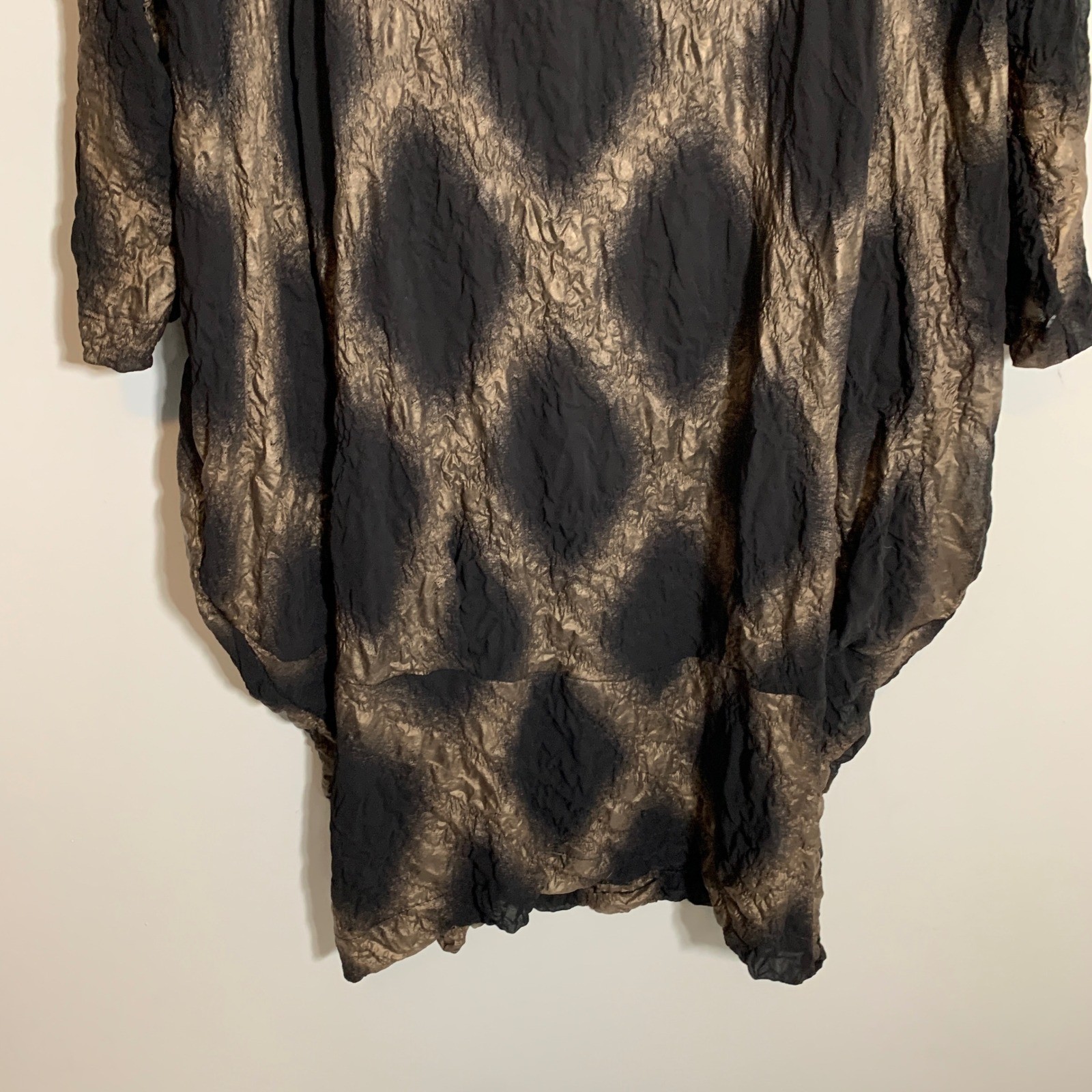 Gershon BRAM Diamond Pattern Crinkle Texture Midi Dress Women’s Black Tan