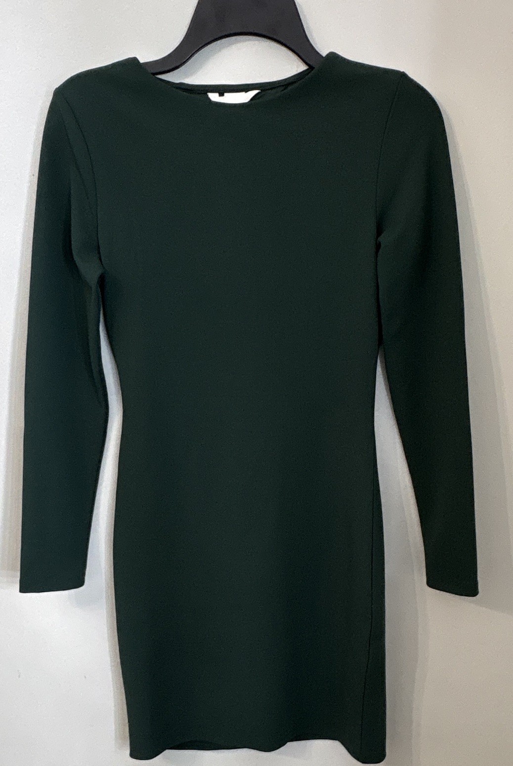 H&M Women’s Green Solid Bodycon Short Dress Crew Neck Long Sleeve Size S