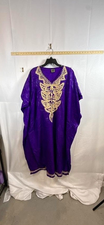 Meetu Magic The African Scene Kaftan Dress Purple Gold Embroidered One Size Maxi