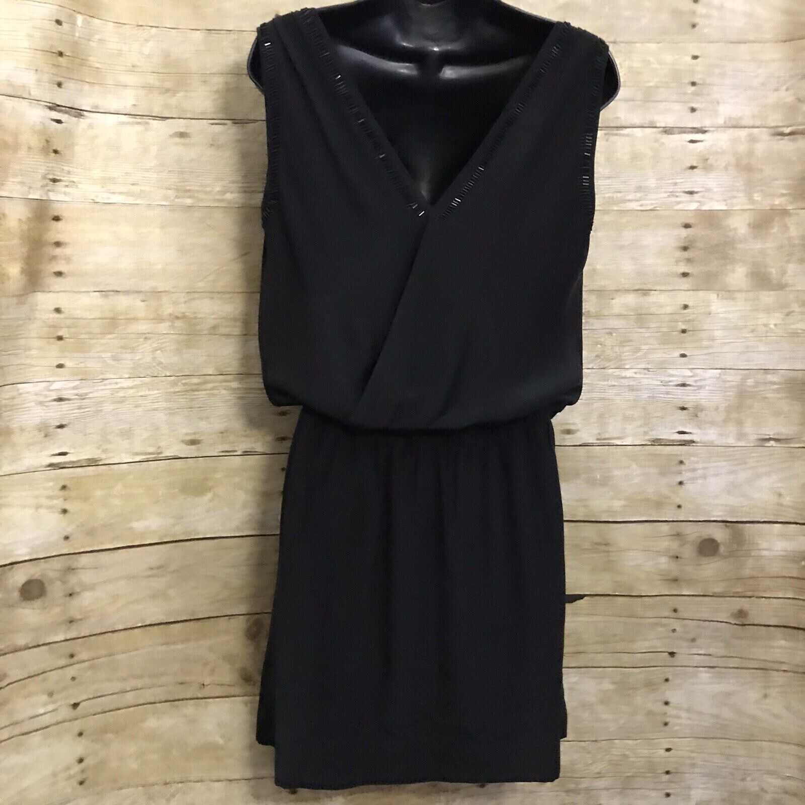 Banana Republic Monogram Collection Size 2 Black Dress Beaded Draped Neck NWT
