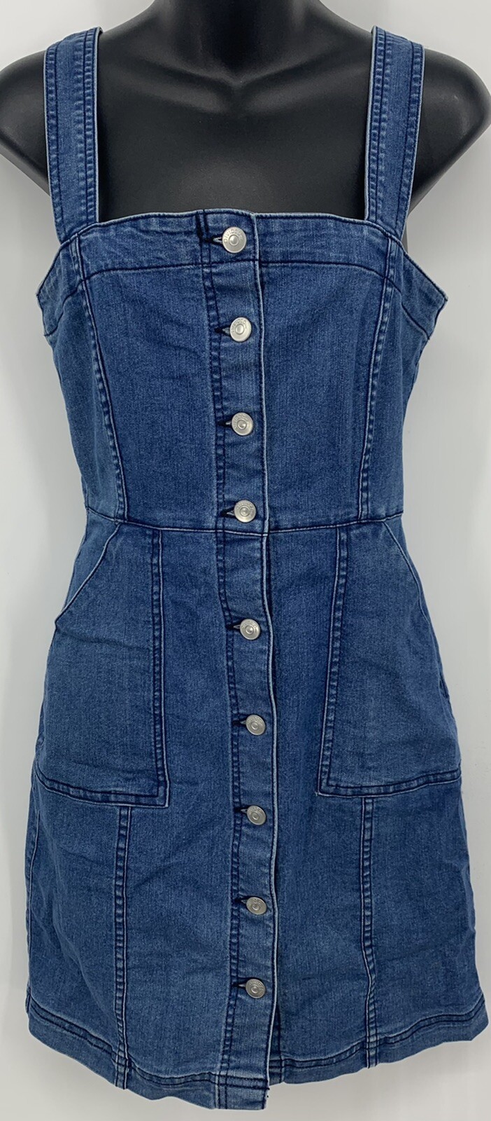 Divided Dress Size 6 Blue Denim Bodycon Square Neck Straps Stretch Womens B59