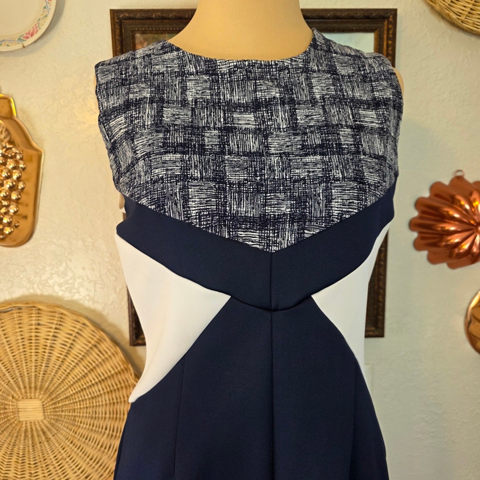 En Focus Studio Navy Colorblock Sleeveless Sheath Dress Office Siren