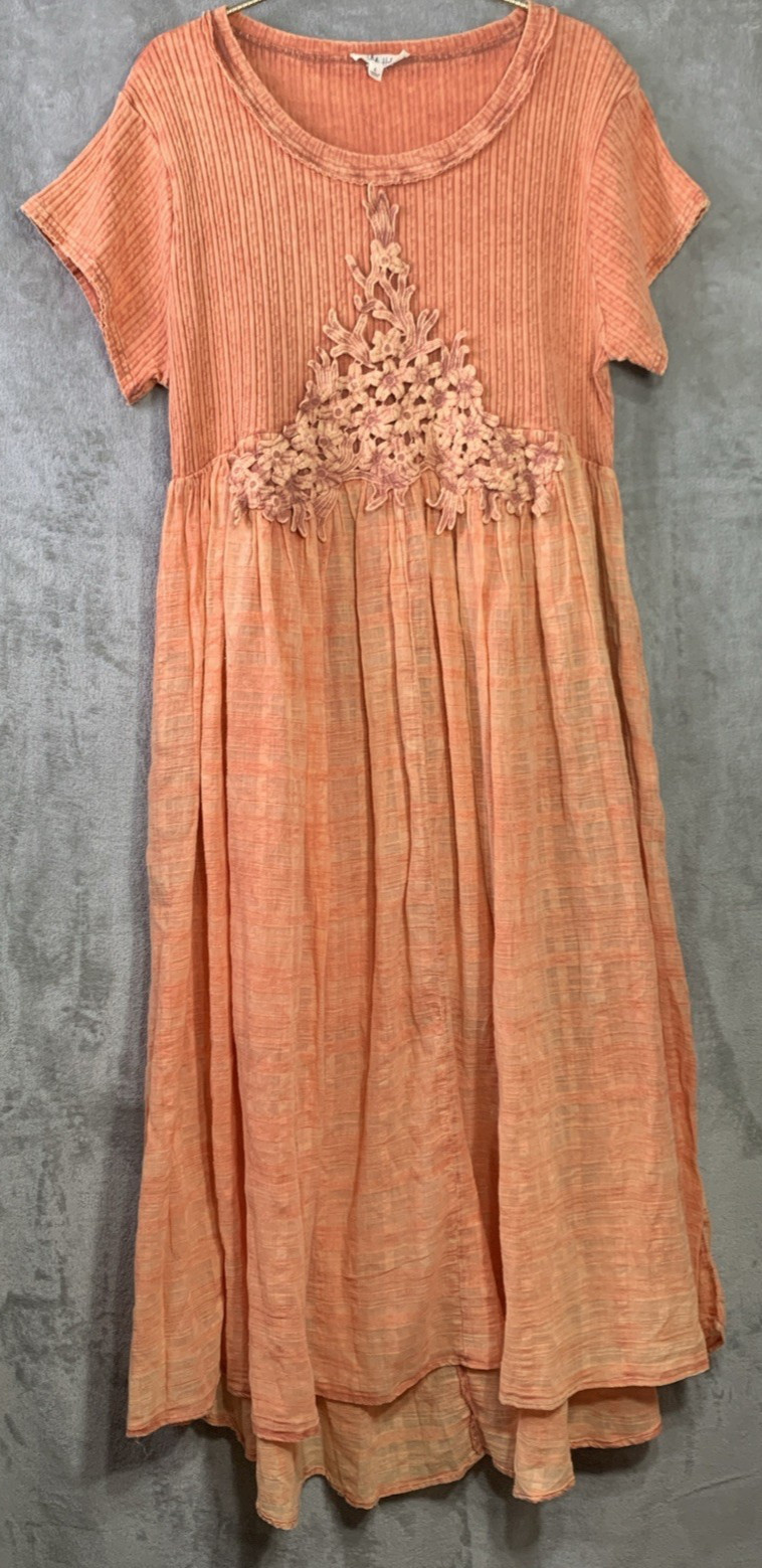 Oli & Hali Meadow Midi Dress Washed Org Crochet Oversized Boho Rustic Harvest L