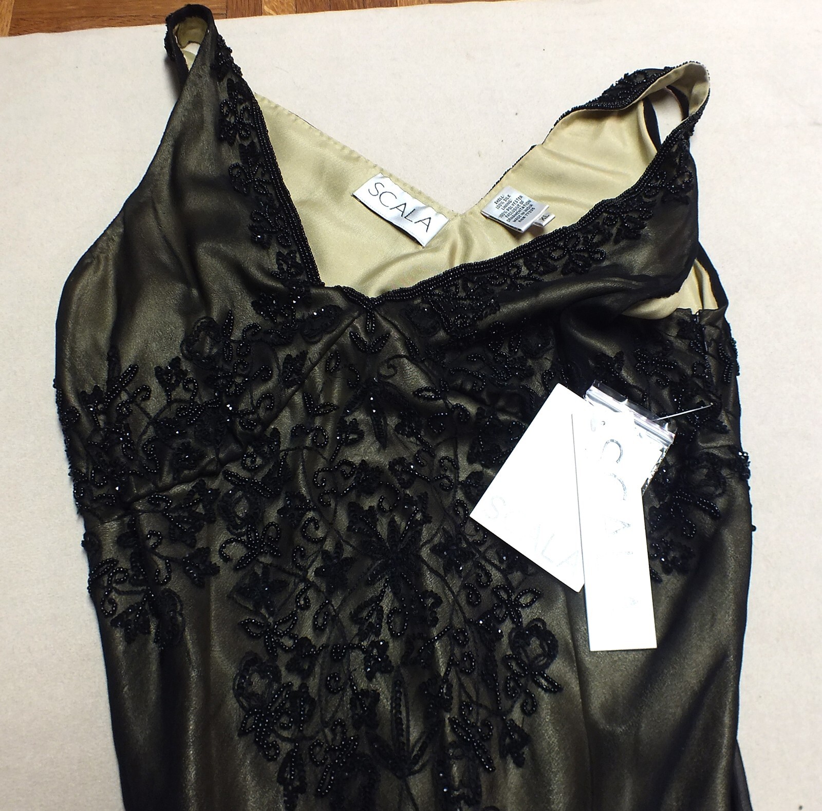Beautiful Scala Beaded Black Silk Women’s Dress Sz. XL Brand New/Tags