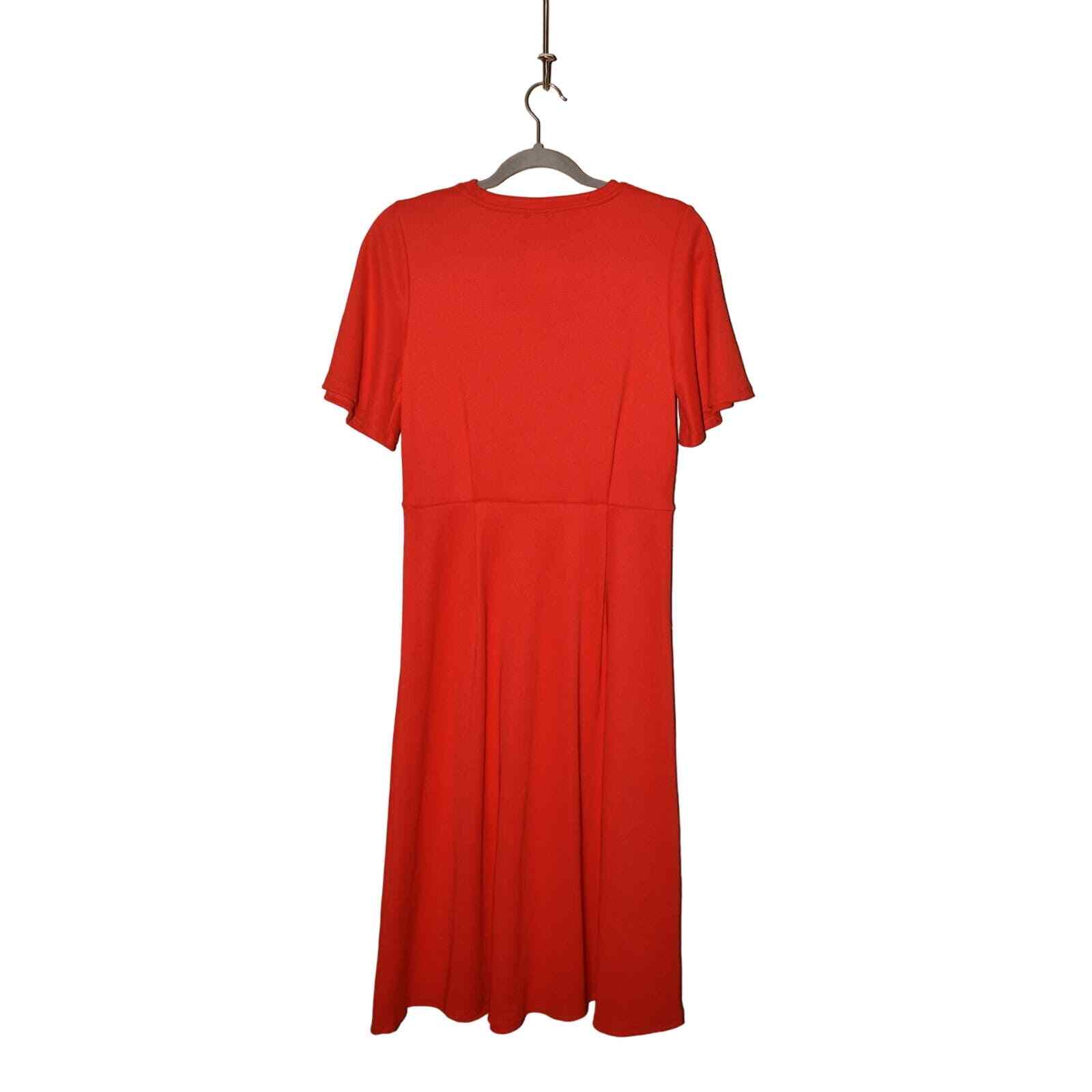H&M NEW $35 Ribbed Jersey Knit Short Sleeve Midi Fit & Flare Dress Red Small