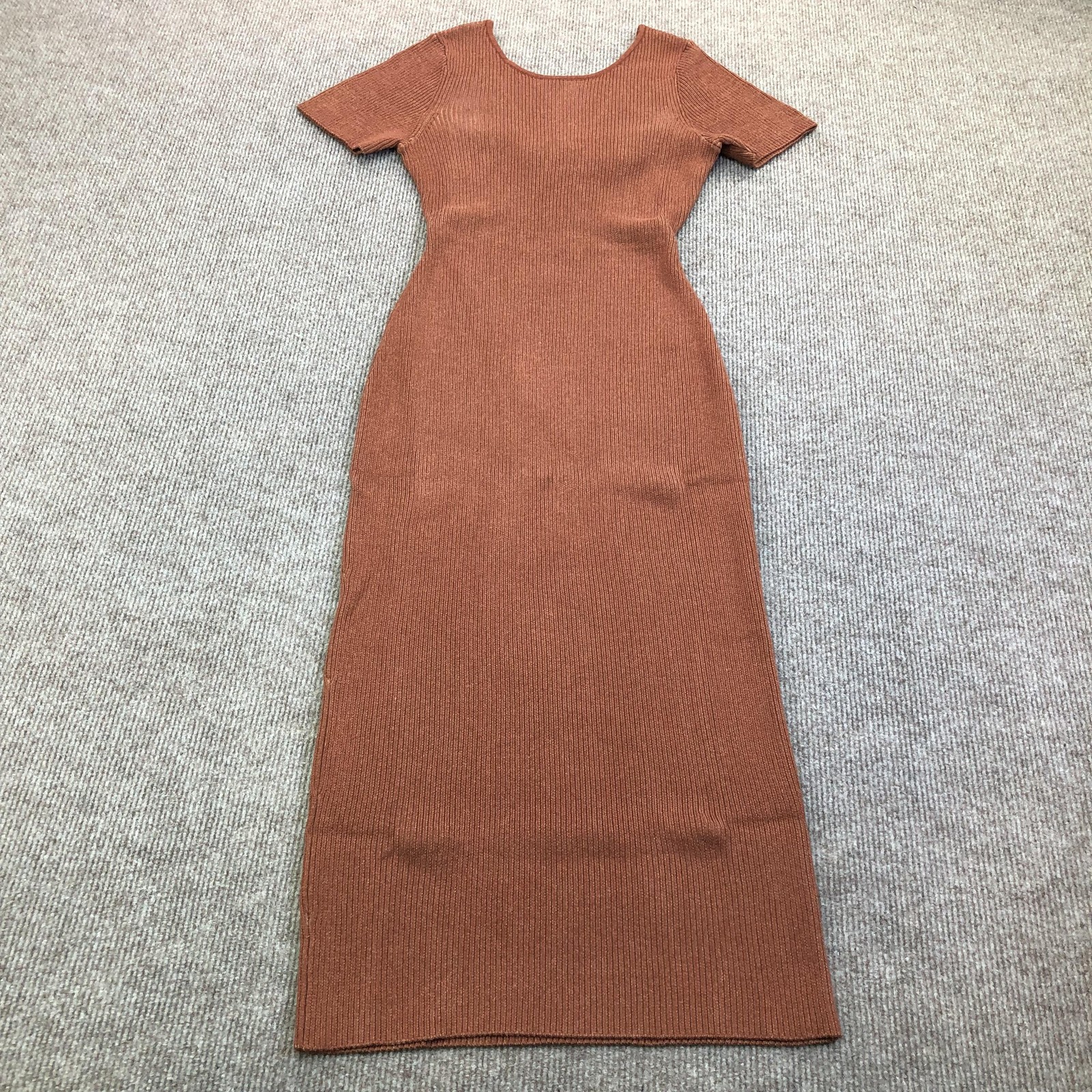 Naadam Sweater Dress Womens Medium Brown Ribbed Scoop Neck Bodycon Maxi Knit