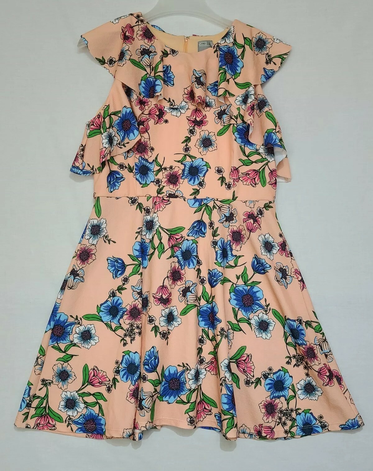 Asos Peach Floral Ruffle Sleeveless Mini Skater Dress Women’s Sz 12 (ZR)