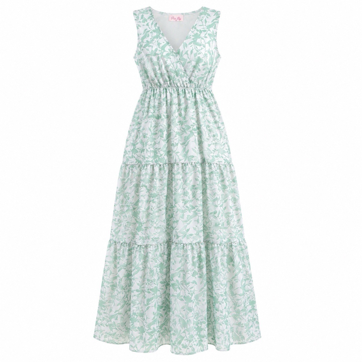 Pure Lily Mint Green Floral Maxi Dress Sleeveless Tiered Lined Women’s M