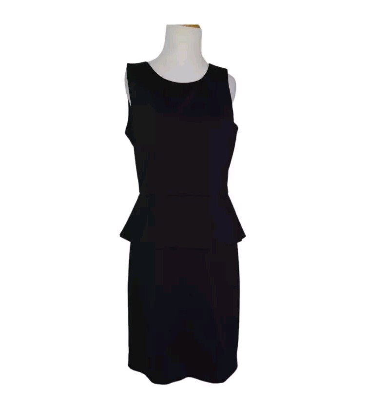 Hobbs London Peplum Sheath Dress UK 10 Ponte Knit Black Classic Sleeveless Women
