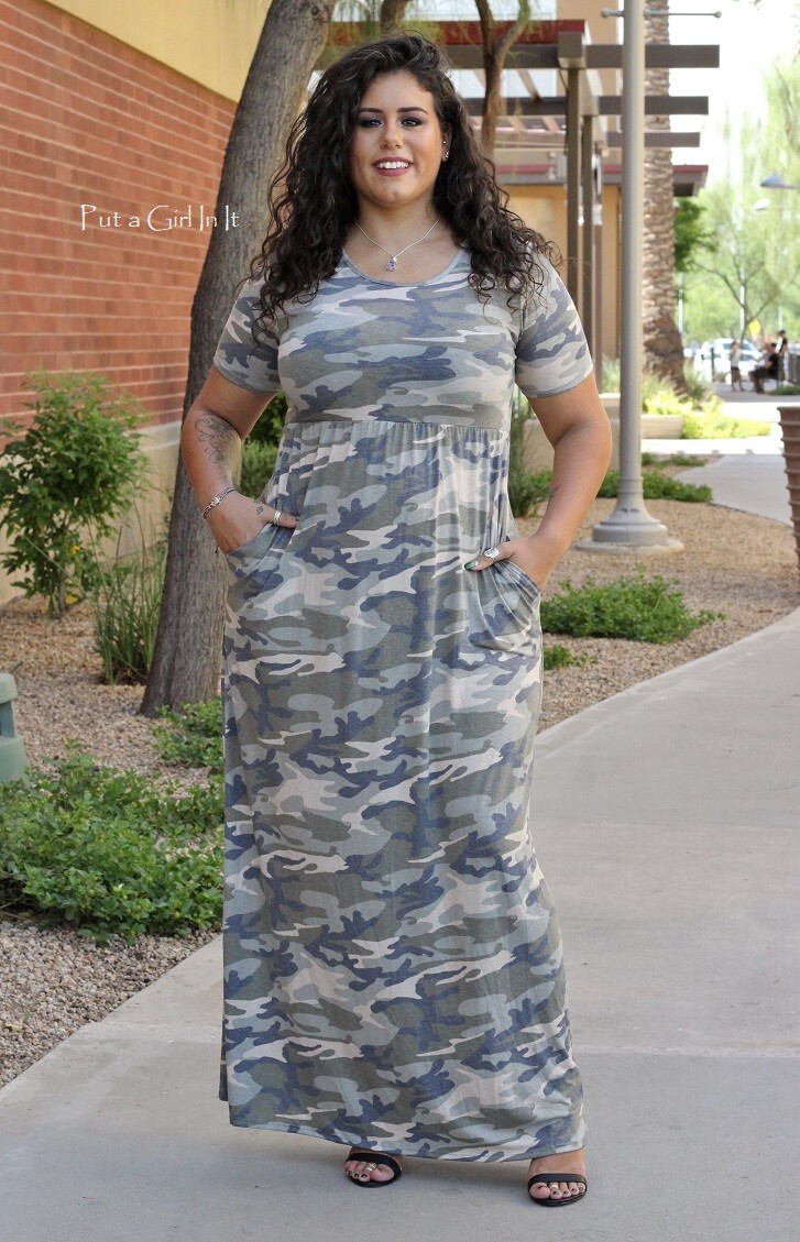 New PLUS SIZE Womens SOFT USA CAMO CAMOUFLAGE MAXI DRESS POCKETS XL 1X 2X