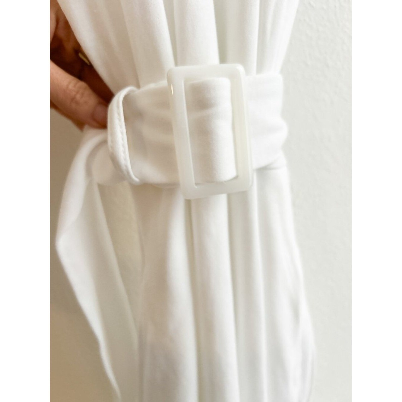 NY&CO 100% Cotton Halter Belted Fit & Flare Dress with Pockets | White | SZ L
