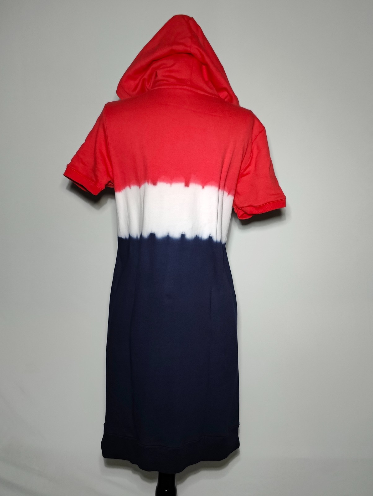 Lauren Ralph Lauren Size L Red White Navy Tie Dye Hooded Sweatshirt Dress LRL.