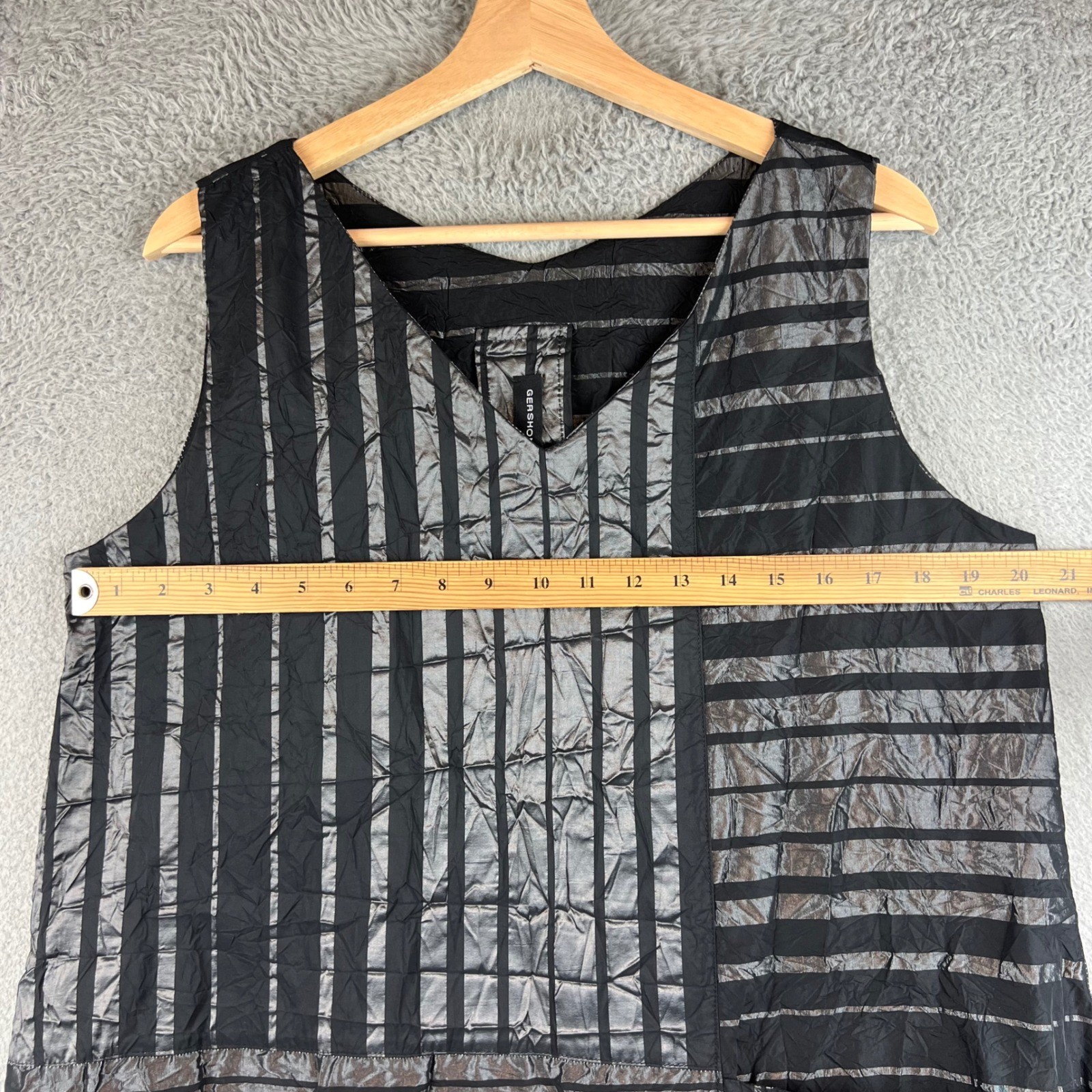 Gershon Bram Womens Metallic Striped Crinkle Midi Dress Black Silver Size M