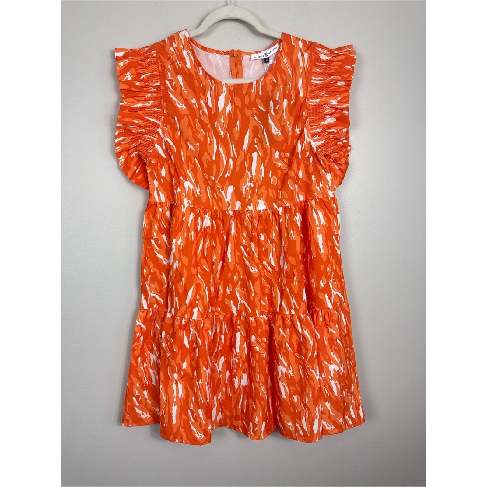 Michelle Mcdowell Everly Dress Women Medium Smocked White Orange Football Sport