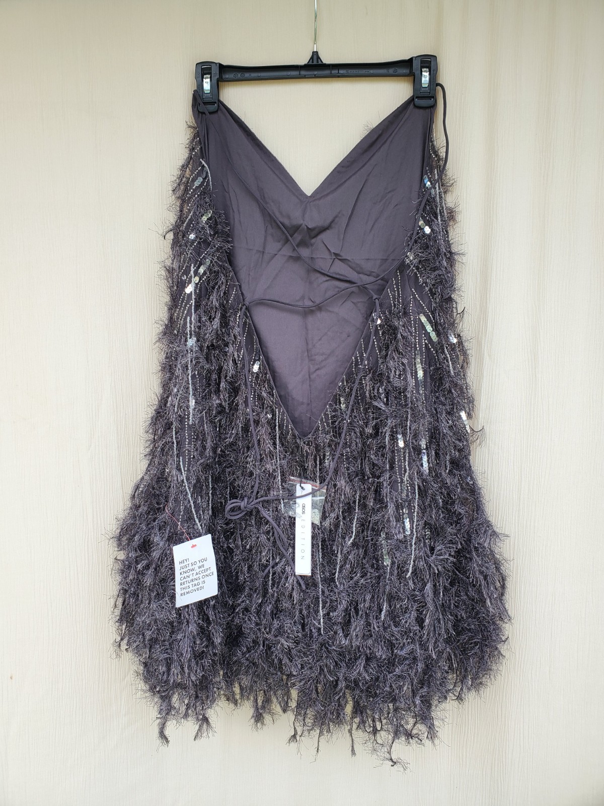 ASOS Edition Sequin and Feather Mini Dress midnight Grey US14 NEW