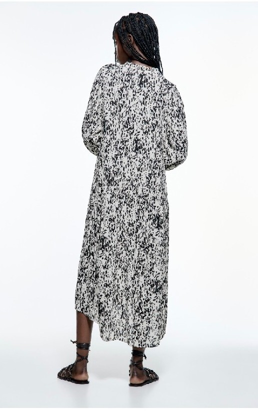 ZARA Printed Dress With Lace Medium M Midi Holiday Assymetric Hem Boho Tunic