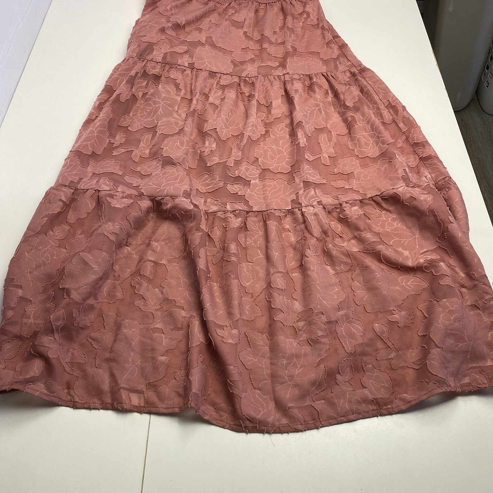 Merokeety Womans L Large Dusty Rose Smocked Tiered Long Dress