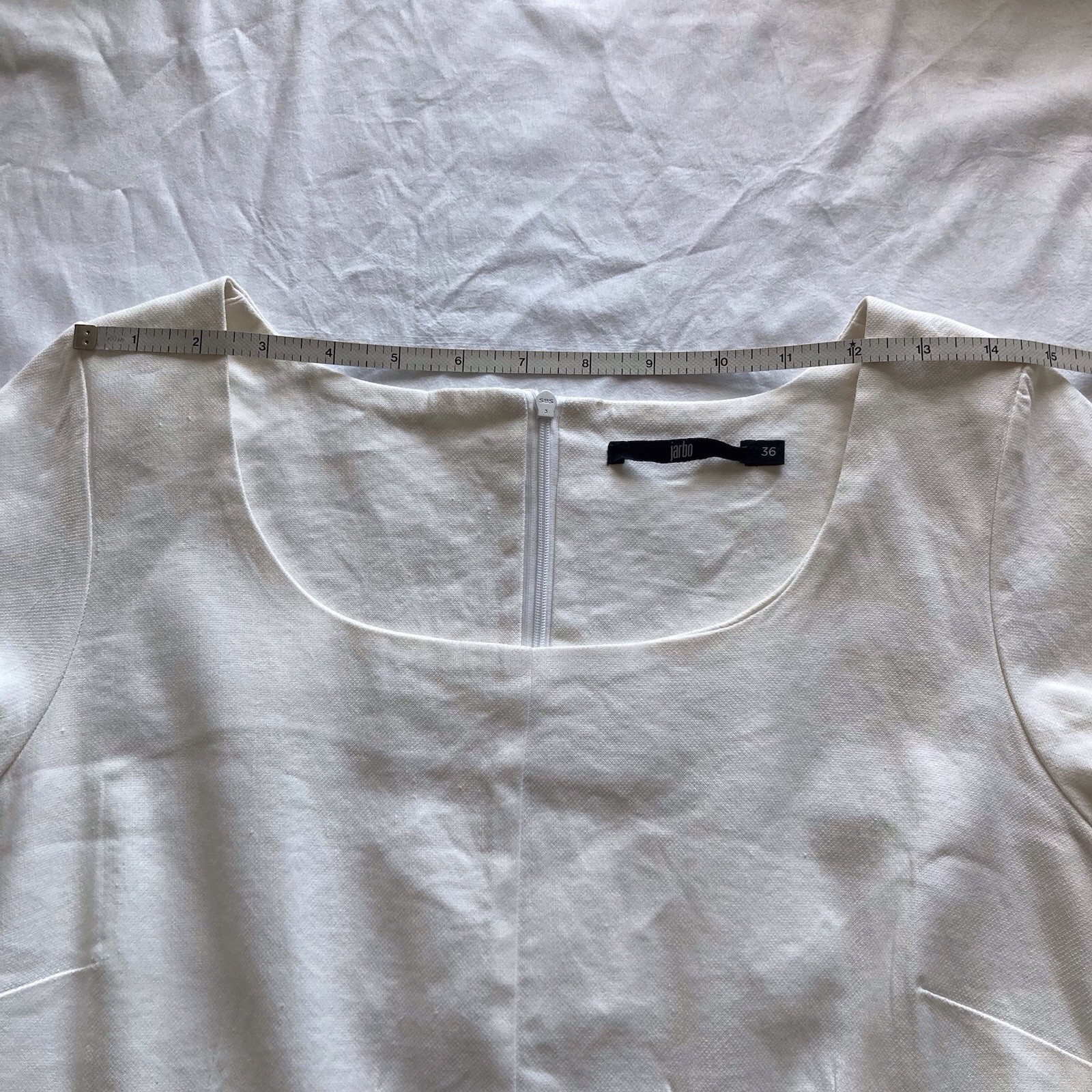 Jarbo Midi Dress, Linen/spandex. Zip. 3/4 Sleeves. Luxury, Classic, Fitted. S 36