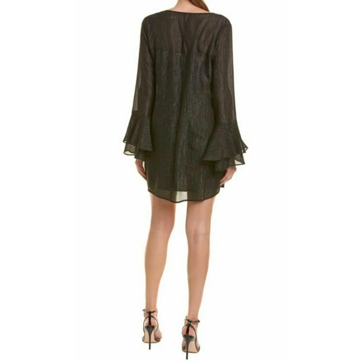 NWT BCBGeneration Size XS Bell Sleeve Sheer Metallic Long Sleeve Mini Dress New